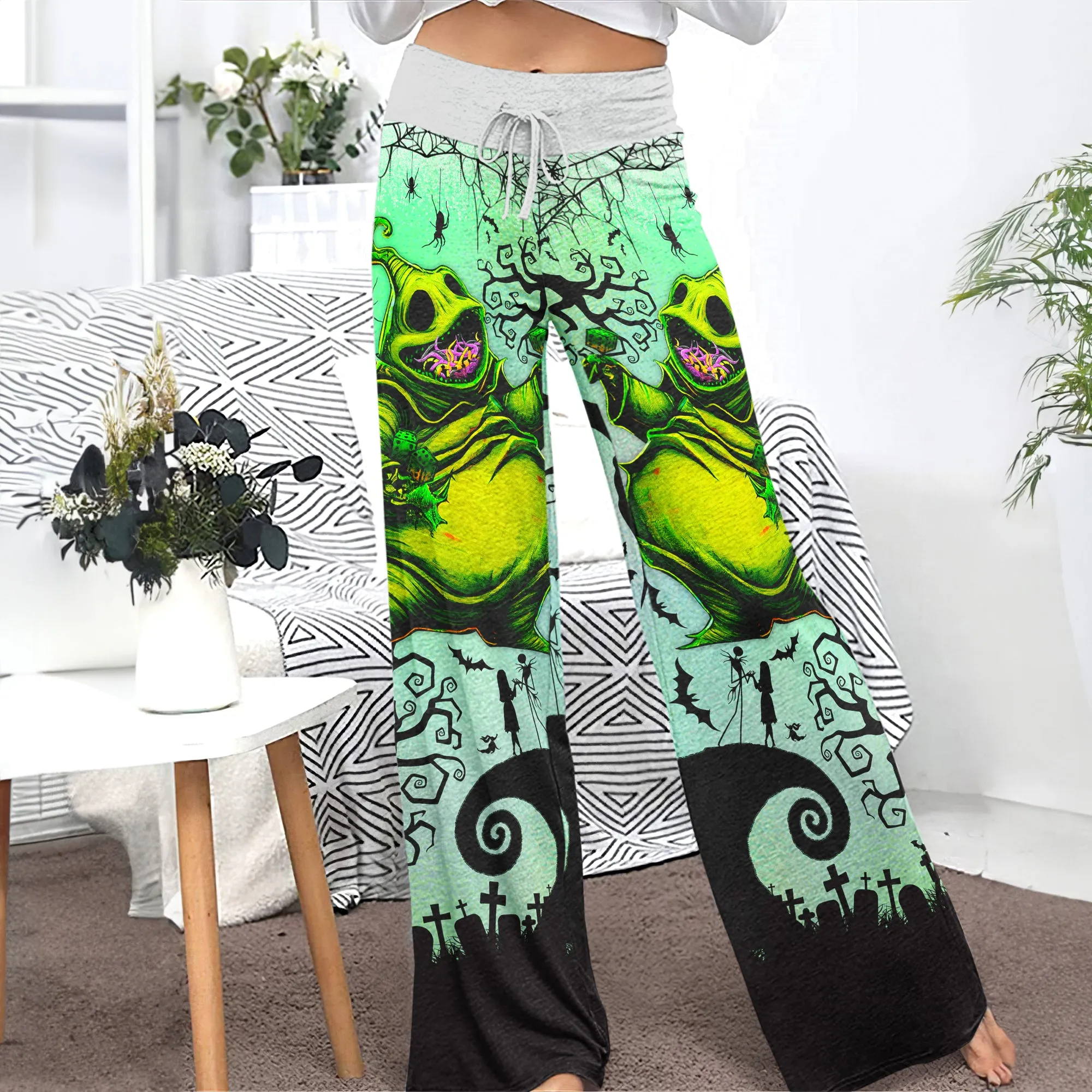 Green Nightmare Theme Art Women's High-waisted Wide Leg Pants