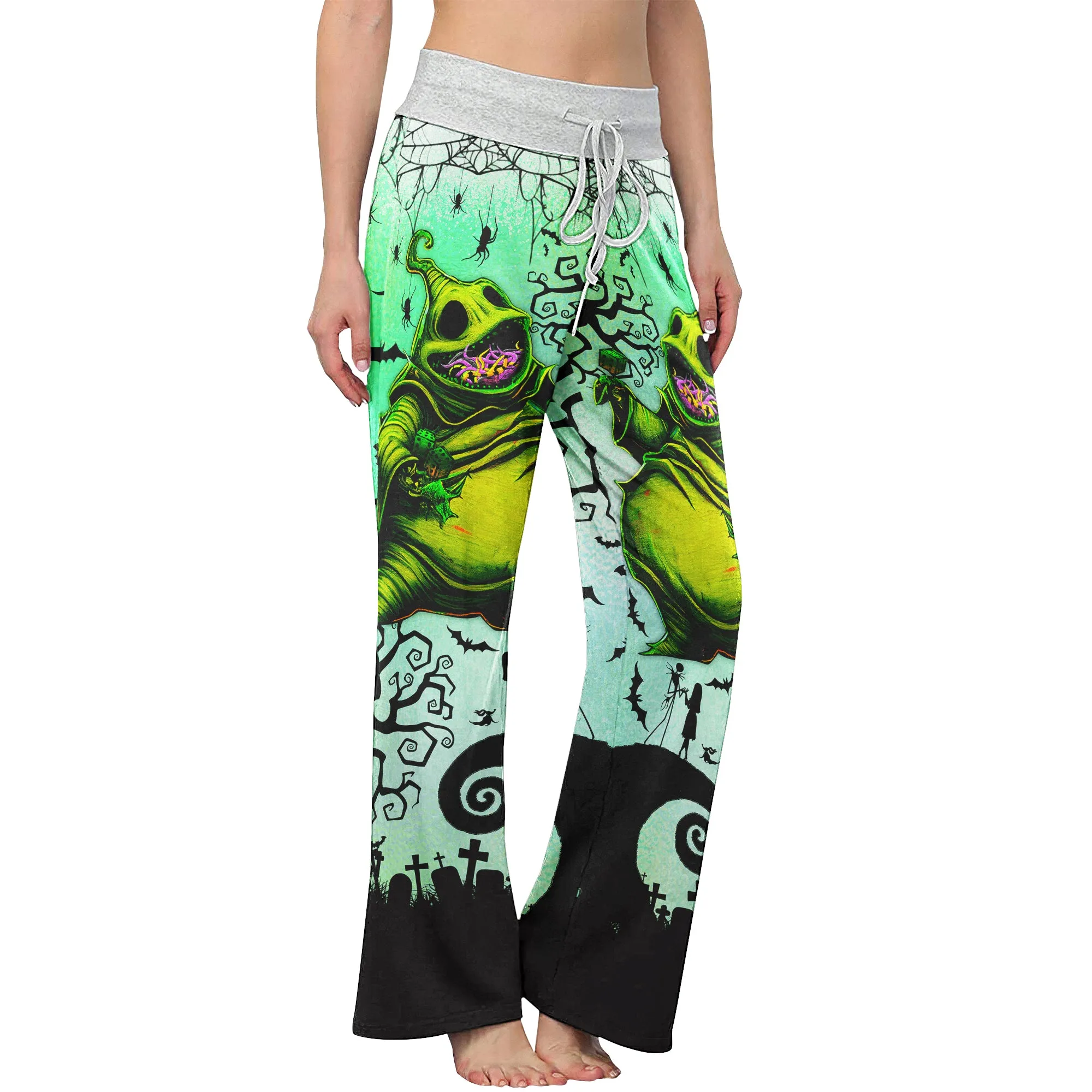 Green Nightmare Theme Art Women's High-waisted Wide Leg Pants