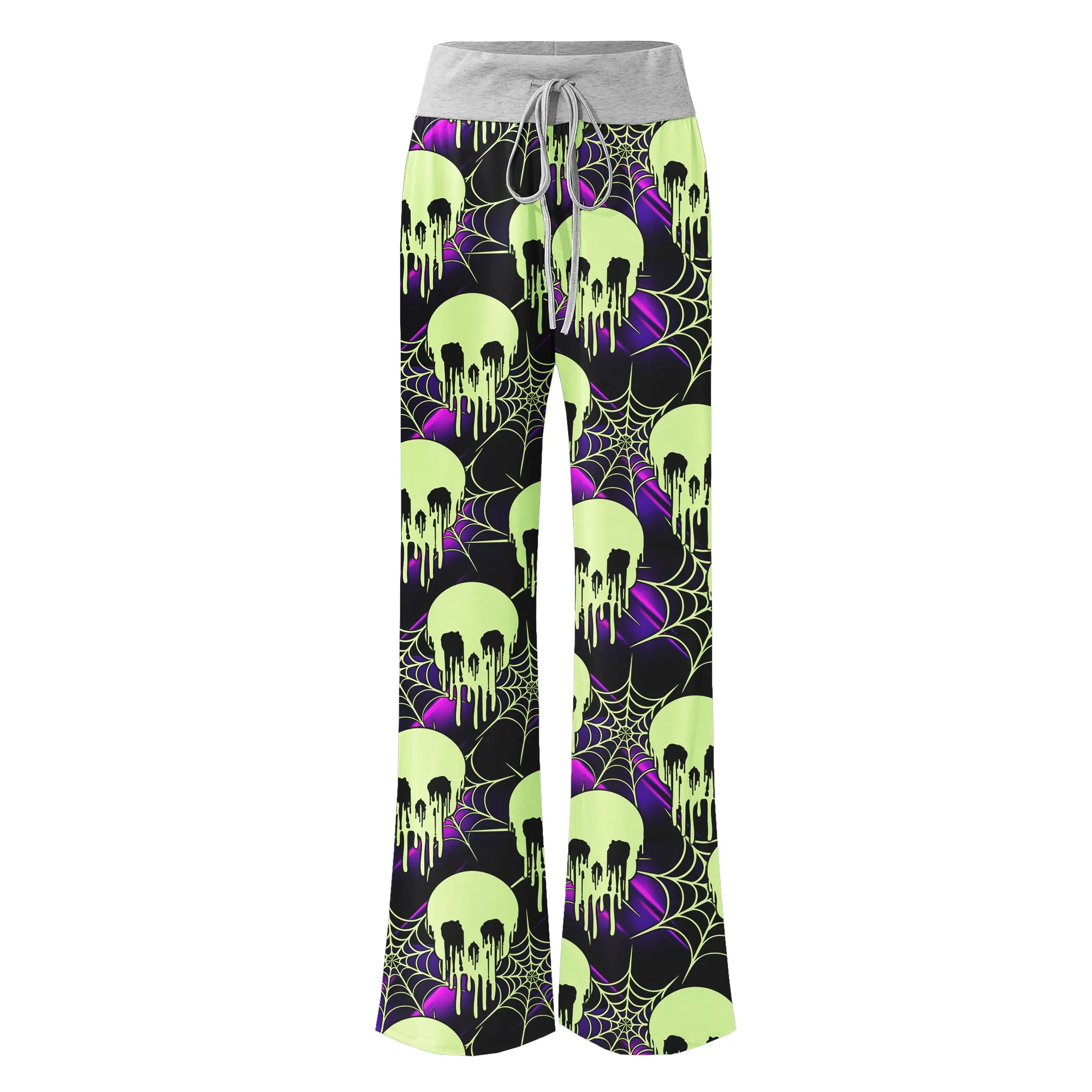 Green Skull Melting Women's High-waisted Wide Leg Pants