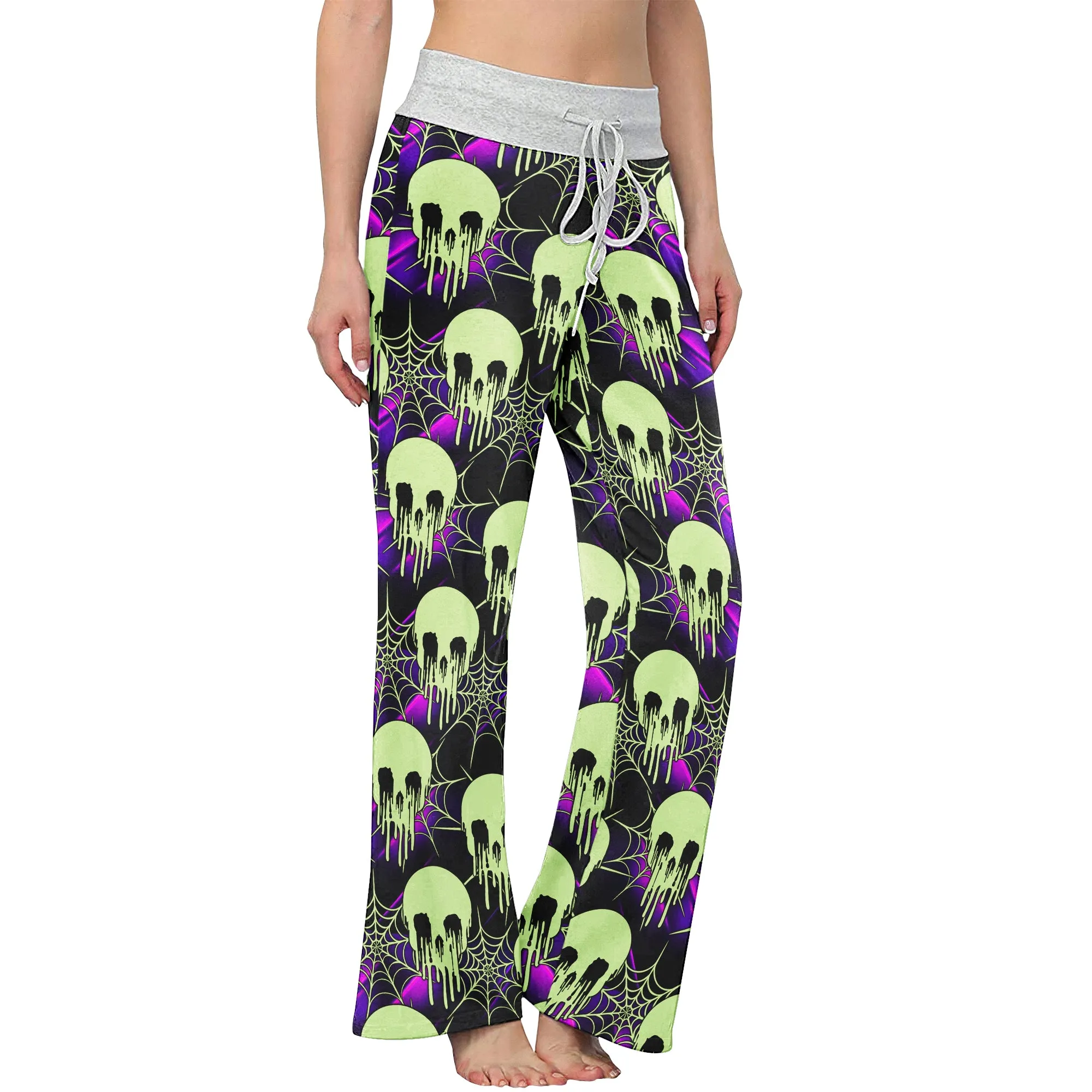 Green Skull Melting Women's High-waisted Wide Leg Pants