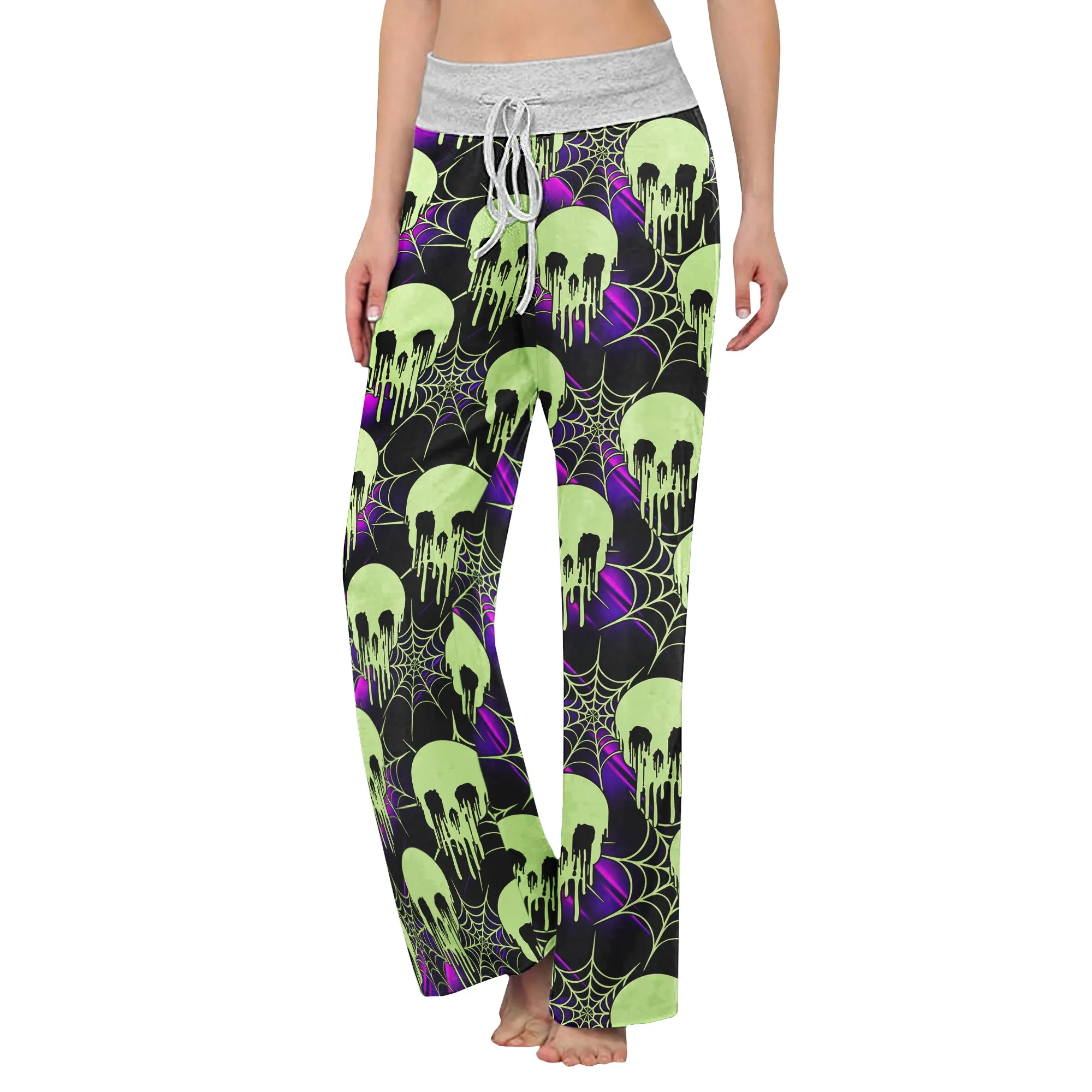Green Skull Melting Women's High-waisted Wide Leg Pants