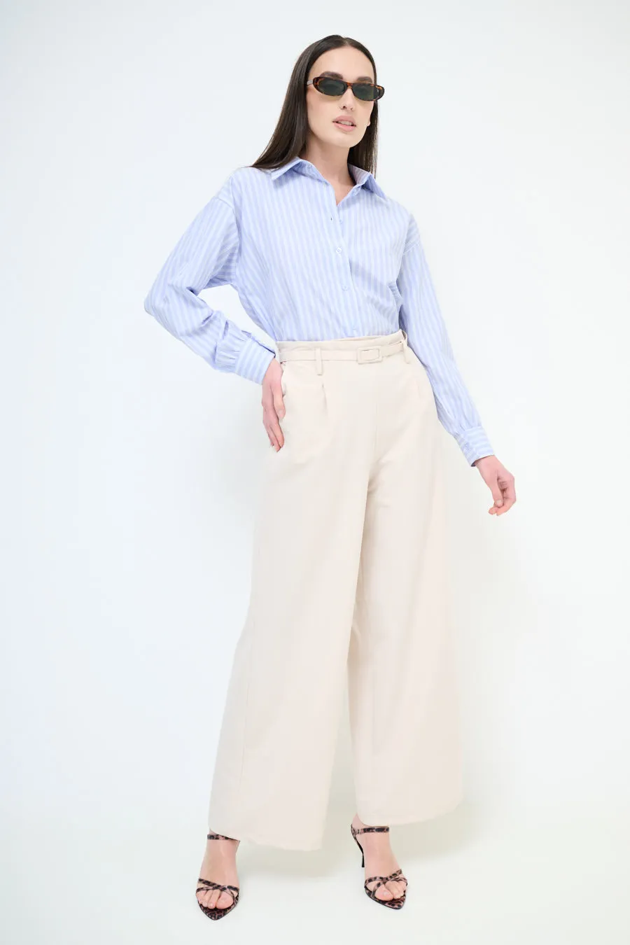 High-waisted wide leg belted trousers wholesale