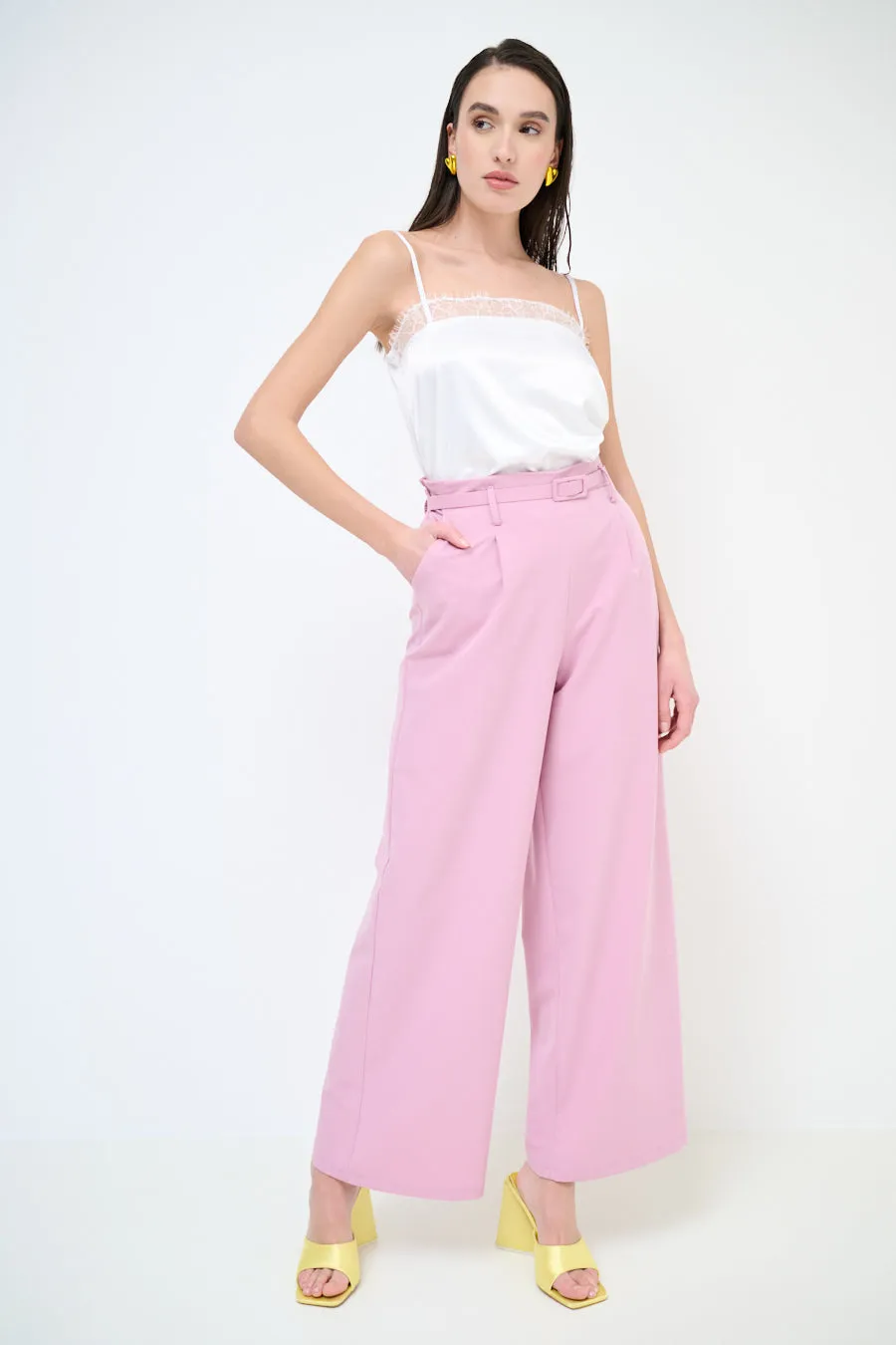 High-waisted wide leg belted trousers wholesale