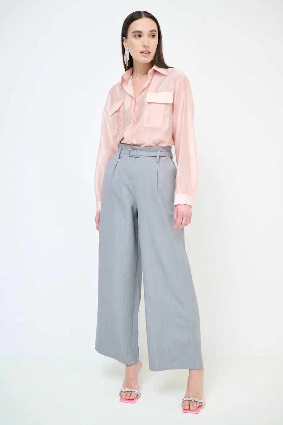 High-waisted wide leg belted trousers wholesale