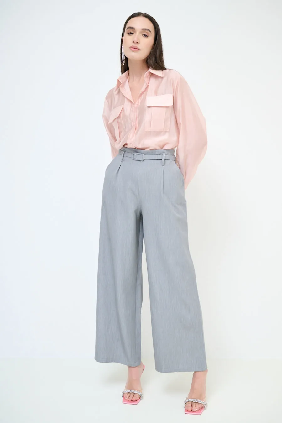 High-waisted wide leg belted trousers wholesale
