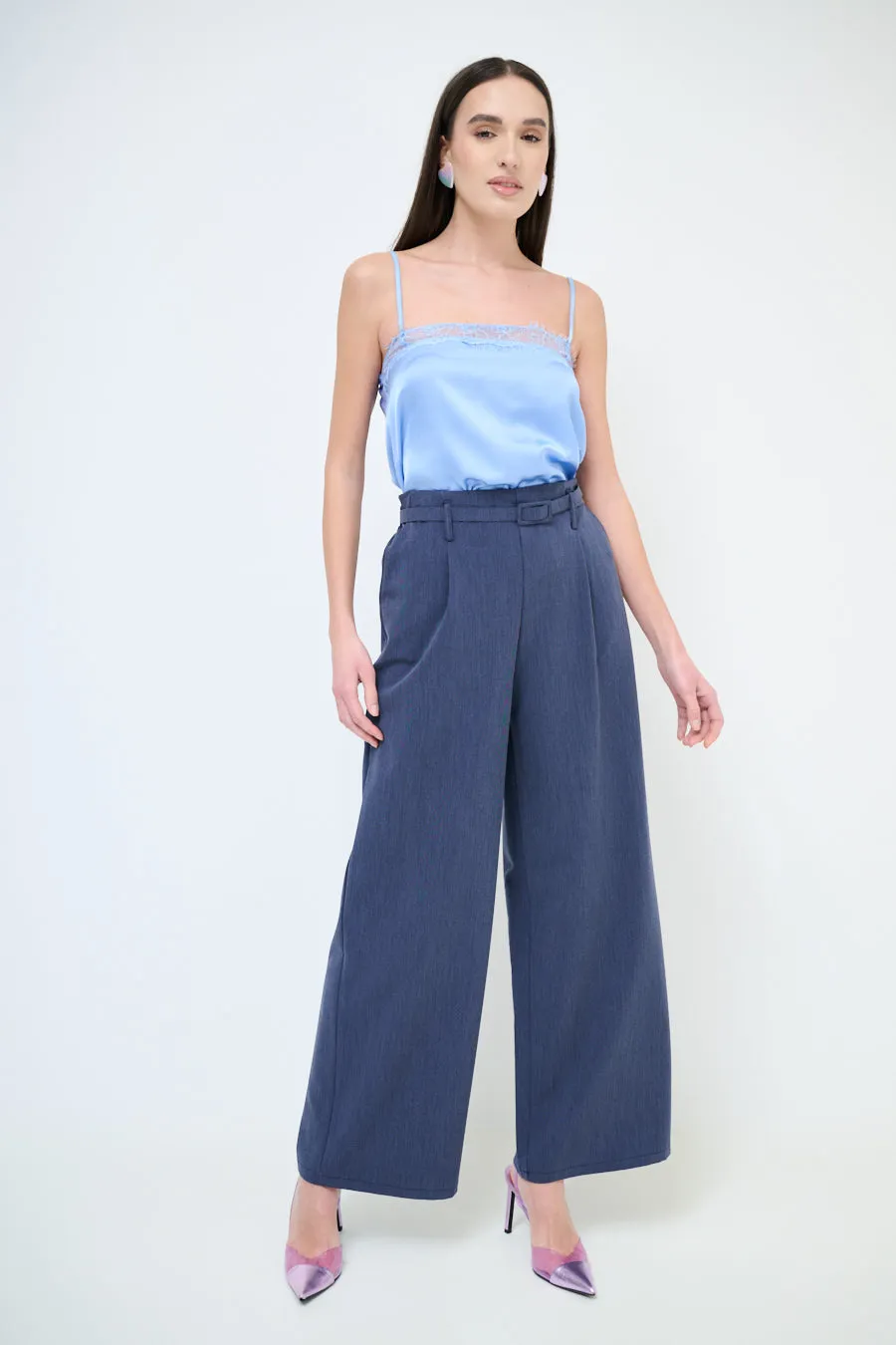 High-waisted wide leg belted trousers wholesale