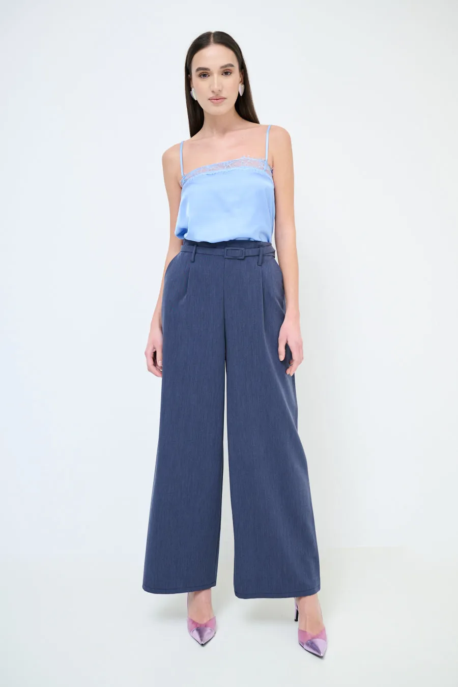 High-waisted wide leg belted trousers wholesale