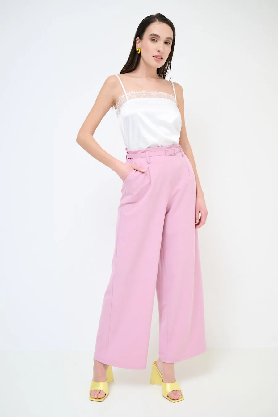 High-waisted wide leg belted trousers wholesale