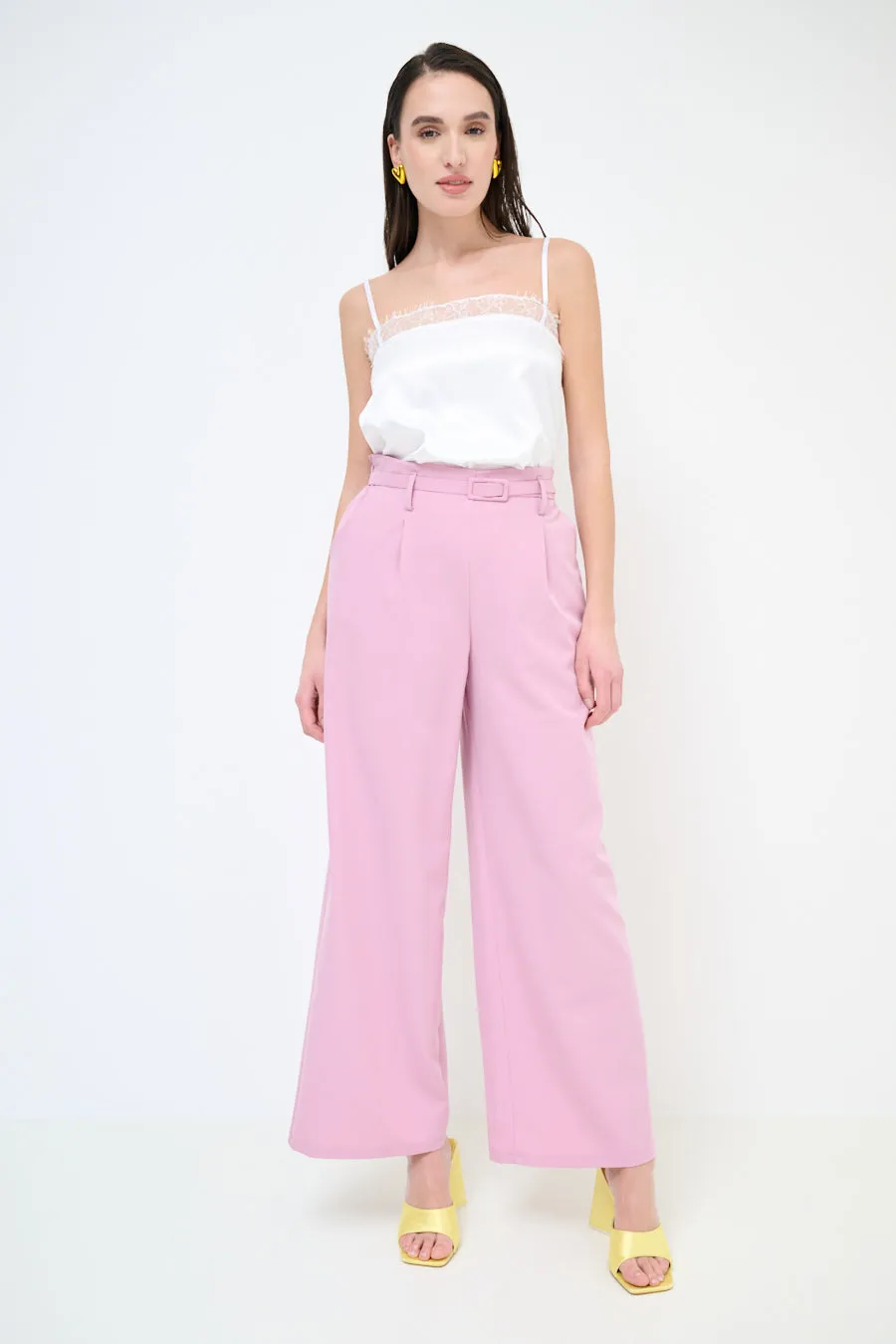 High-waisted wide leg belted trousers wholesale