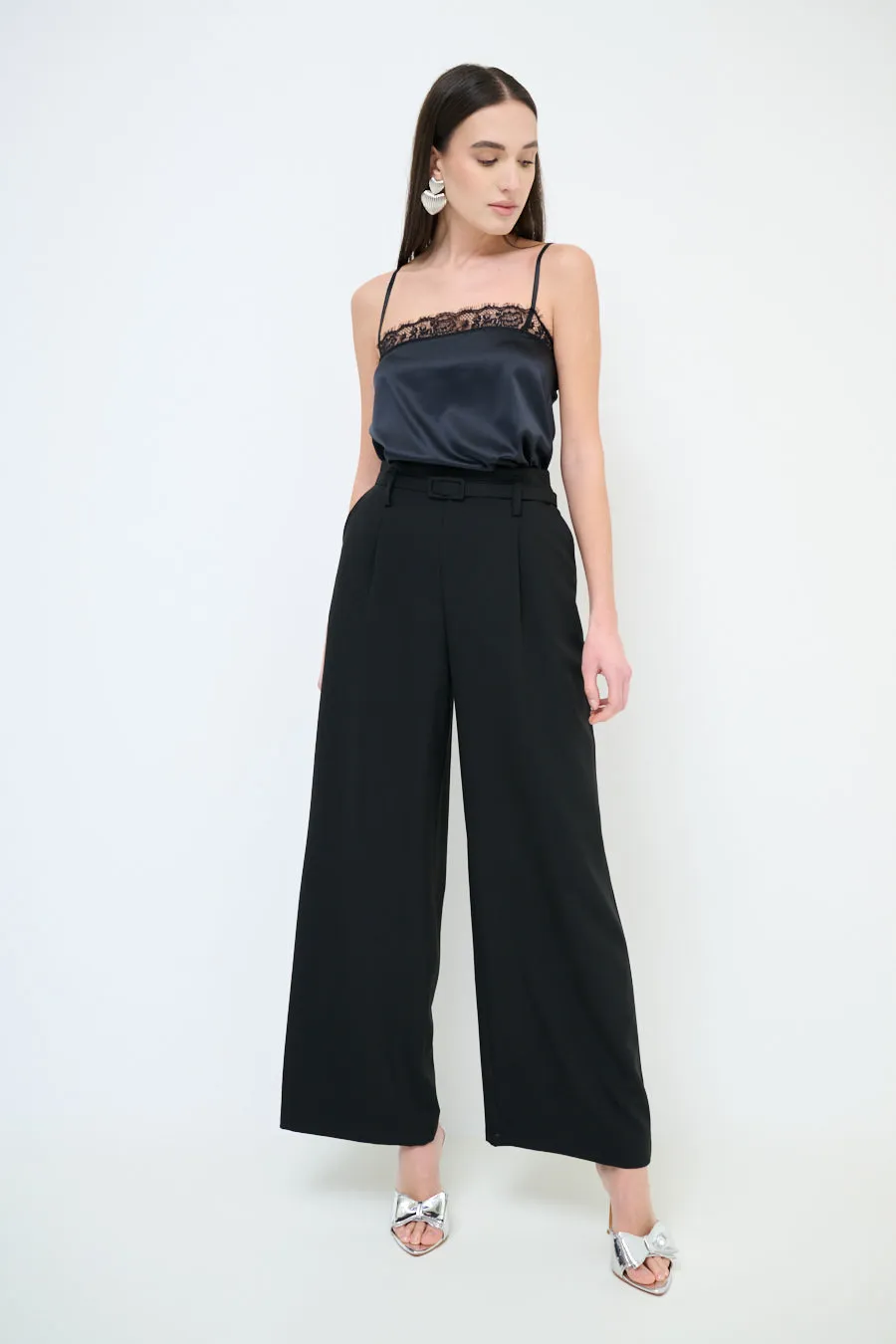 High-waisted wide leg belted trousers wholesale