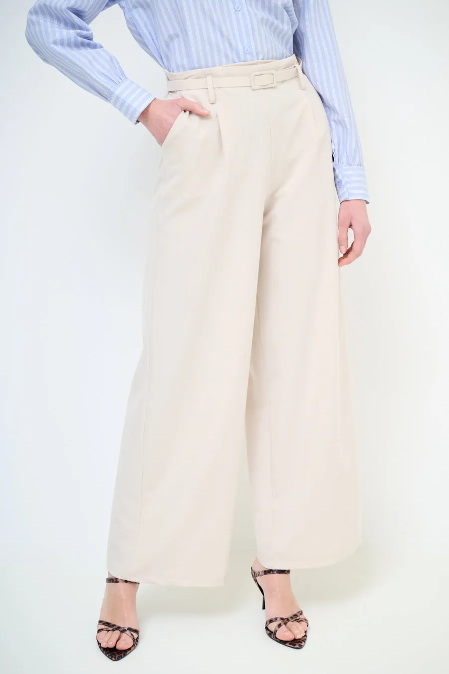 High-waisted wide leg belted trousers wholesale