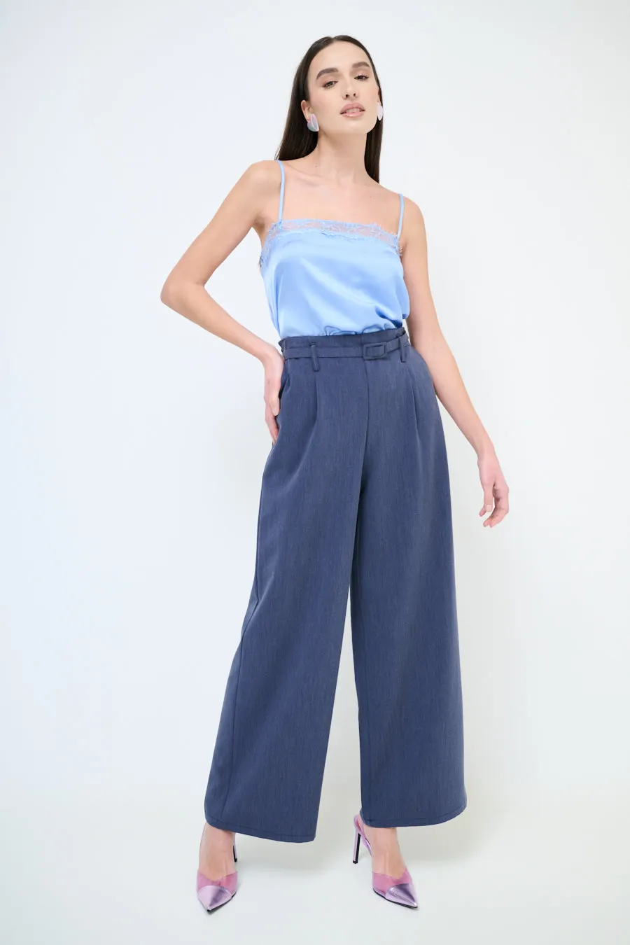 High-waisted wide leg belted trousers wholesale