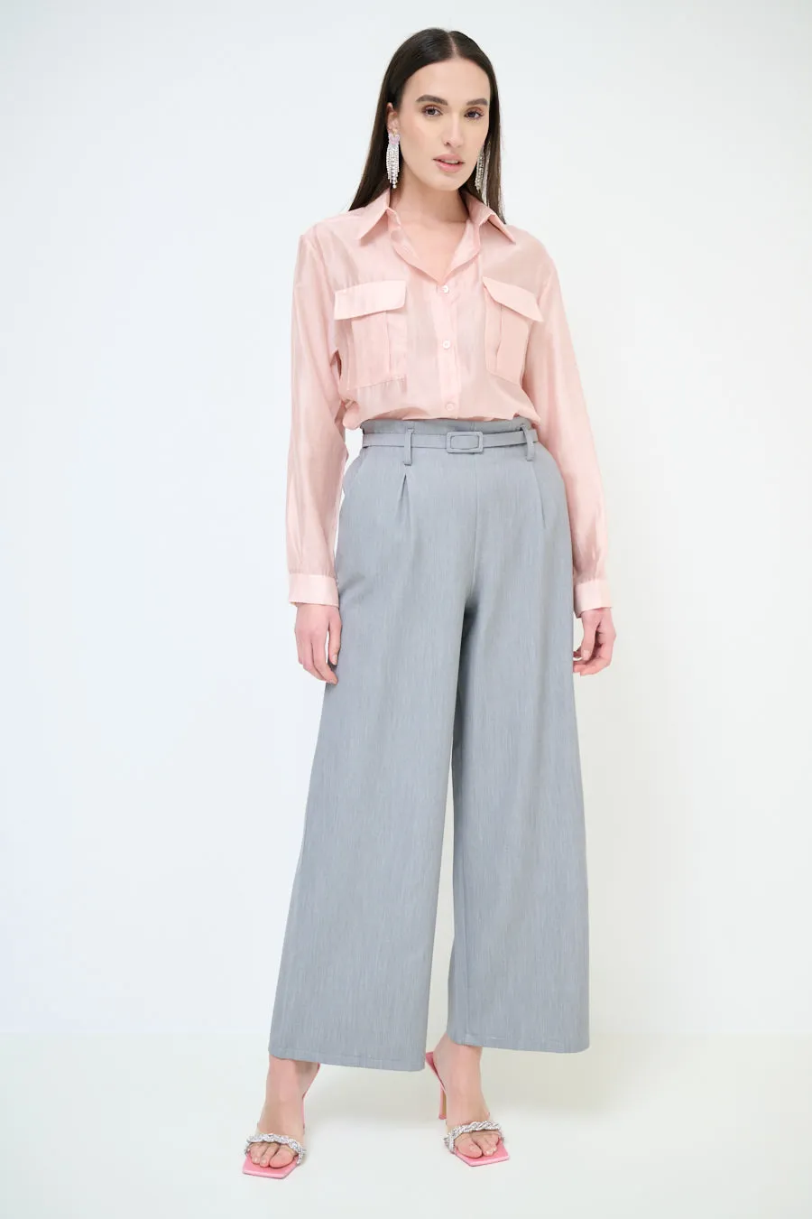 High-waisted wide leg belted trousers wholesale