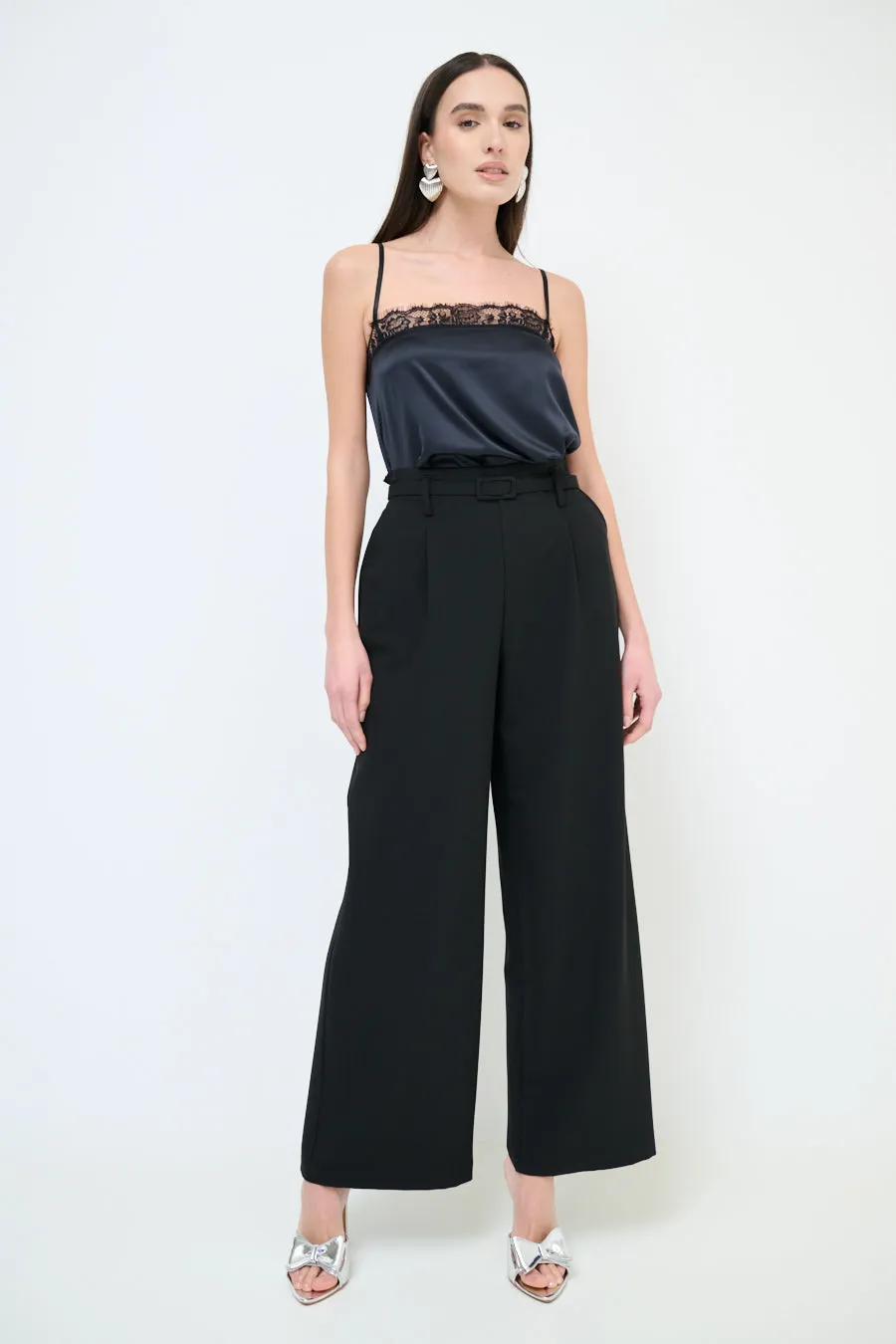 High-waisted wide leg belted trousers wholesale