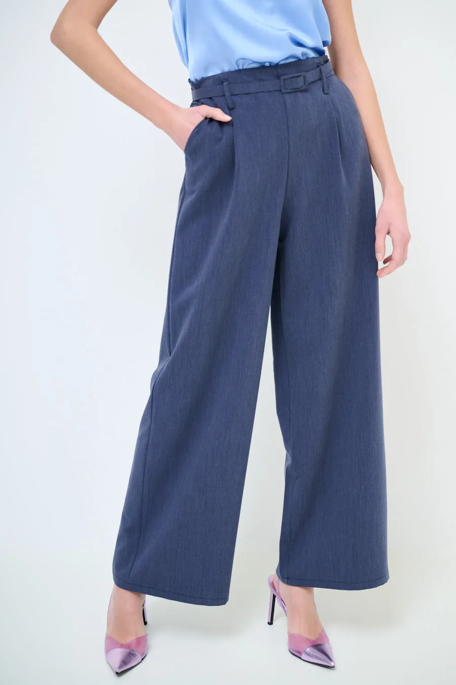 High-waisted wide leg belted trousers wholesale