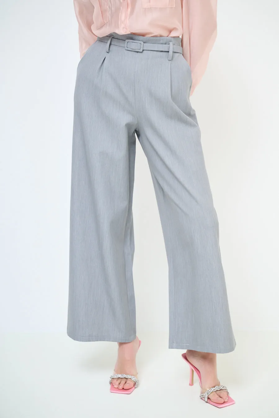 High-waisted wide leg belted trousers wholesale