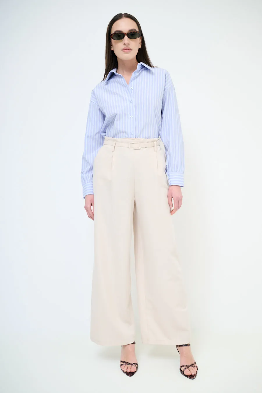 High-waisted wide leg belted trousers wholesale