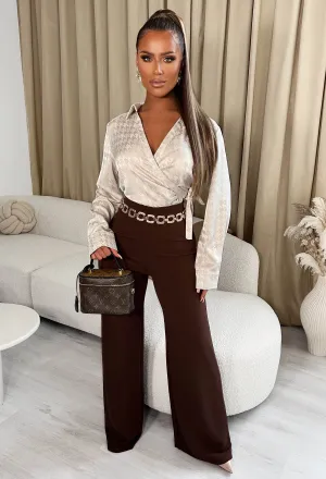 I See Fire Brown High Waisted Wide Leg Trousers