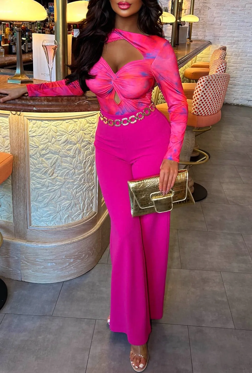 I See Fire Fuschia High Waisted Wide Leg Trousers