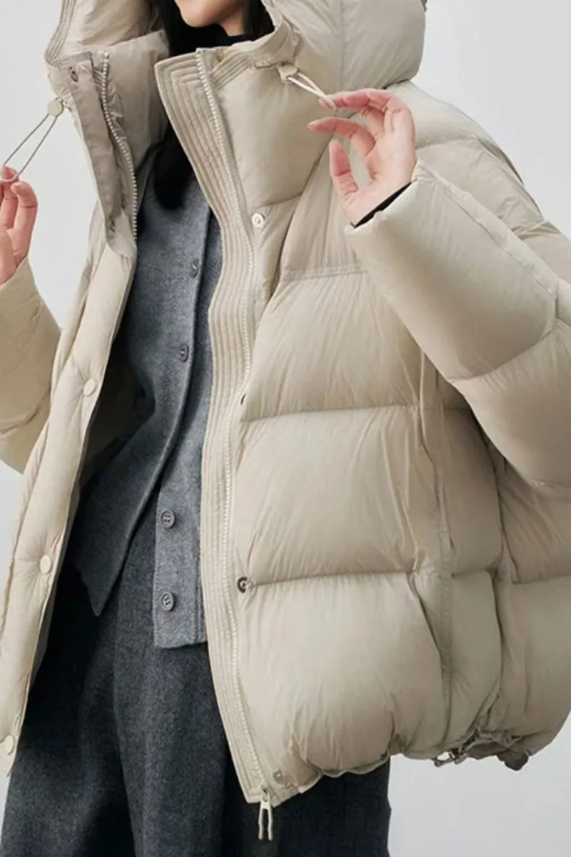 Lightweight Hooded Down Puffer Jacket with Adjustable Drawstring
