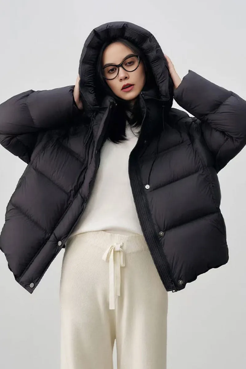 Lightweight Hooded Down Puffer Jacket with Adjustable Drawstring