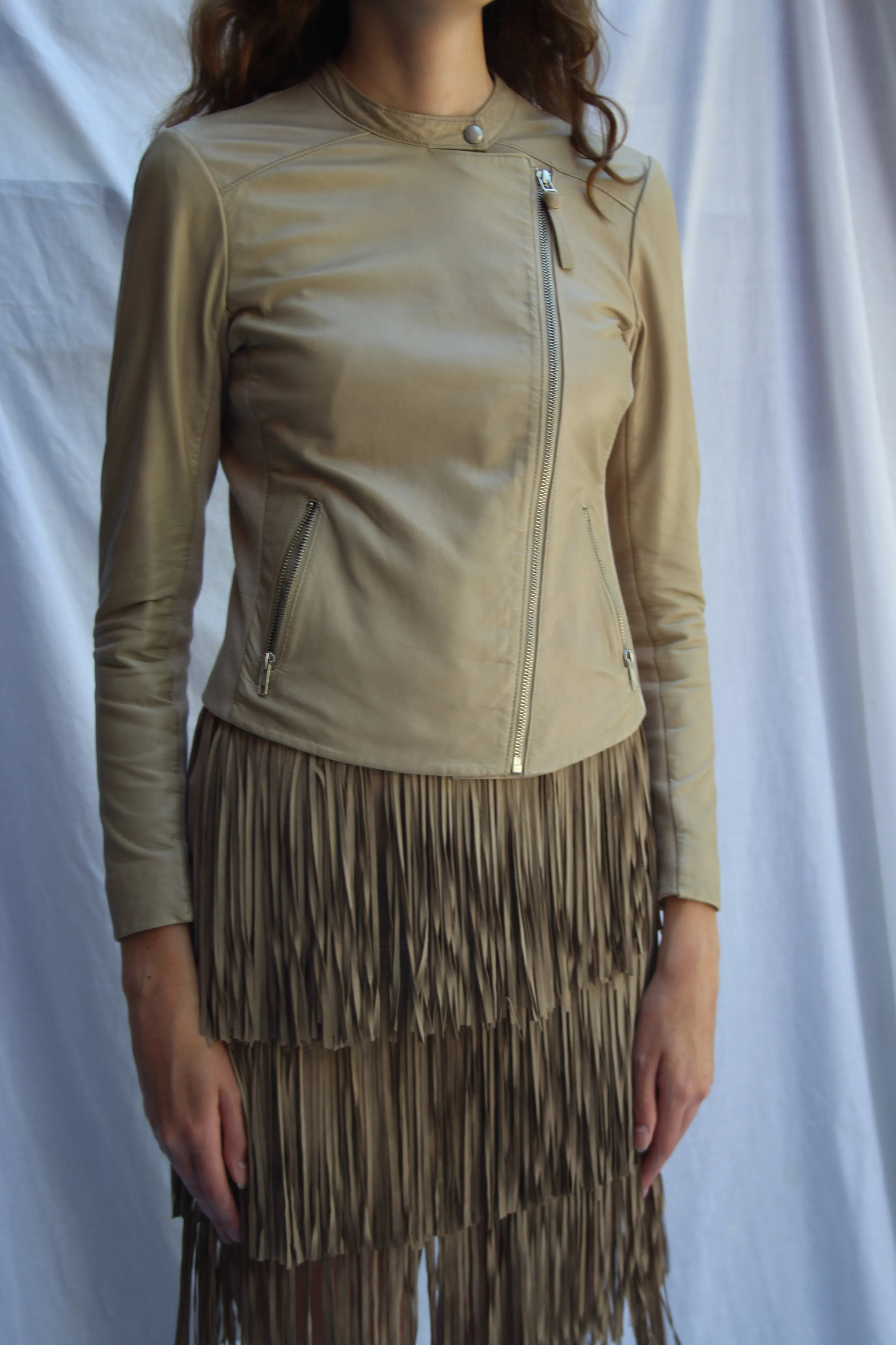 Mackage Taupe 100% Leather Biker Jacket - S/M