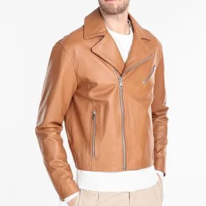 Men Tan Brown Biker Leather Jacket