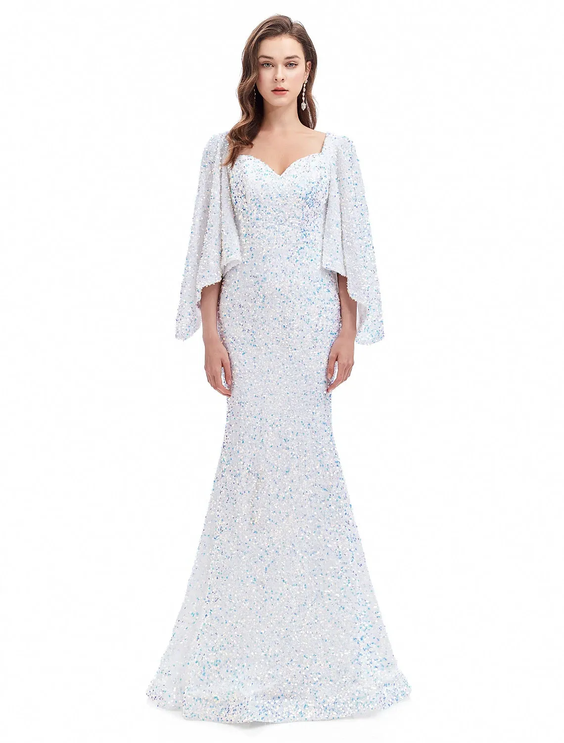 Mermaid / Trumpet Evening Gown Sparkle Dress Formal Evening Court Train Long Sleeve Sweetheart Sequined with Sequin