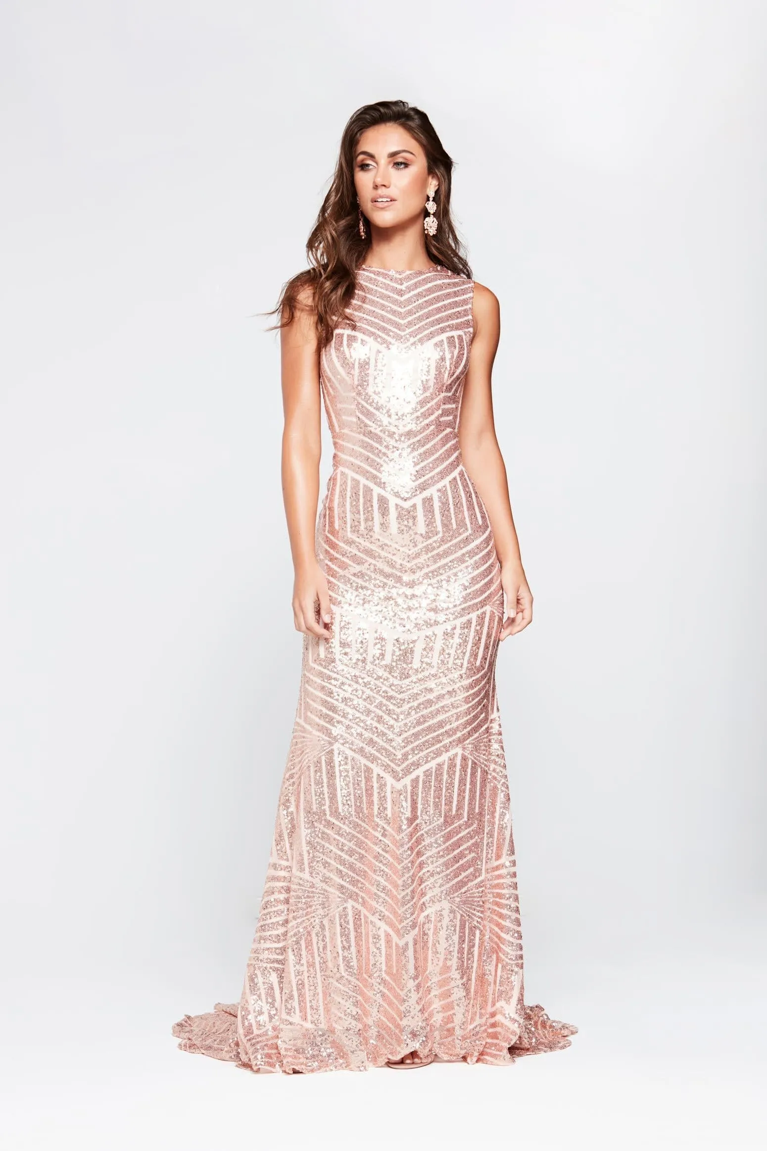 Nicole Sequin Gown - Rose Gold