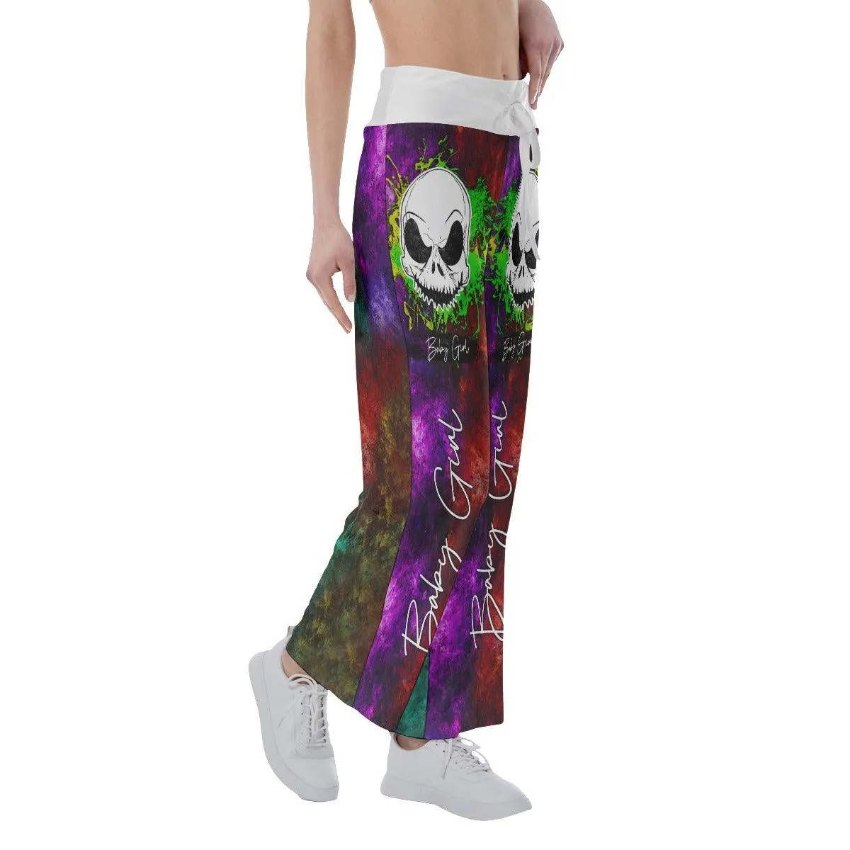 Night Wonder Skull Abtract Color High-waisted Wide Leg Pants