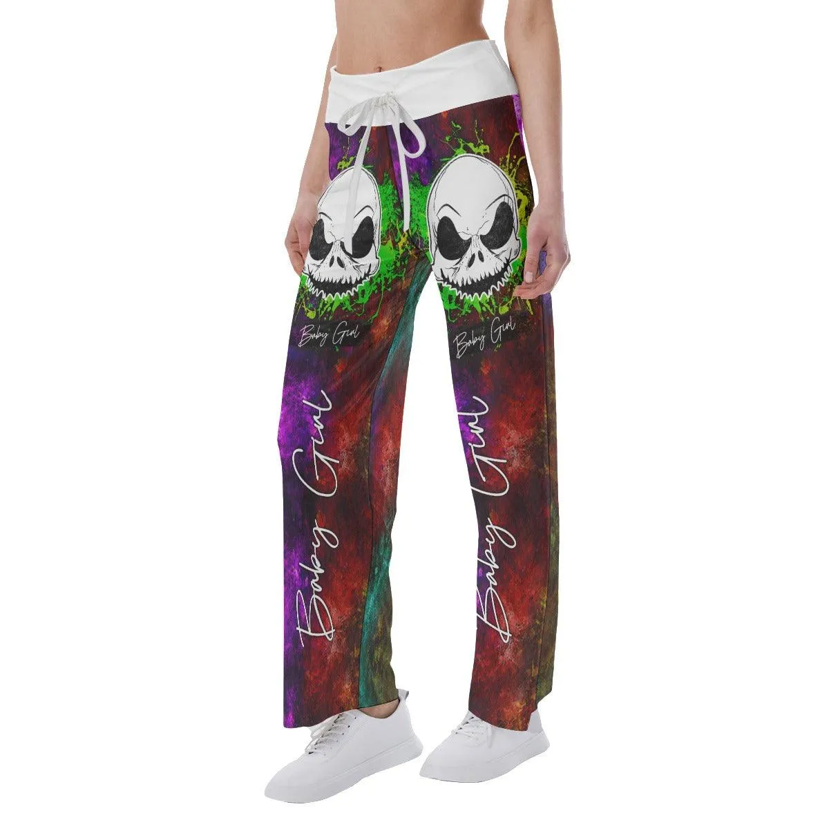 Night Wonder Skull Abtract Color High-waisted Wide Leg Pants