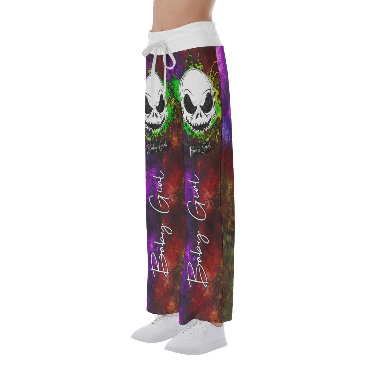 Night Wonder Skull Abtract Color High-waisted Wide Leg Pants