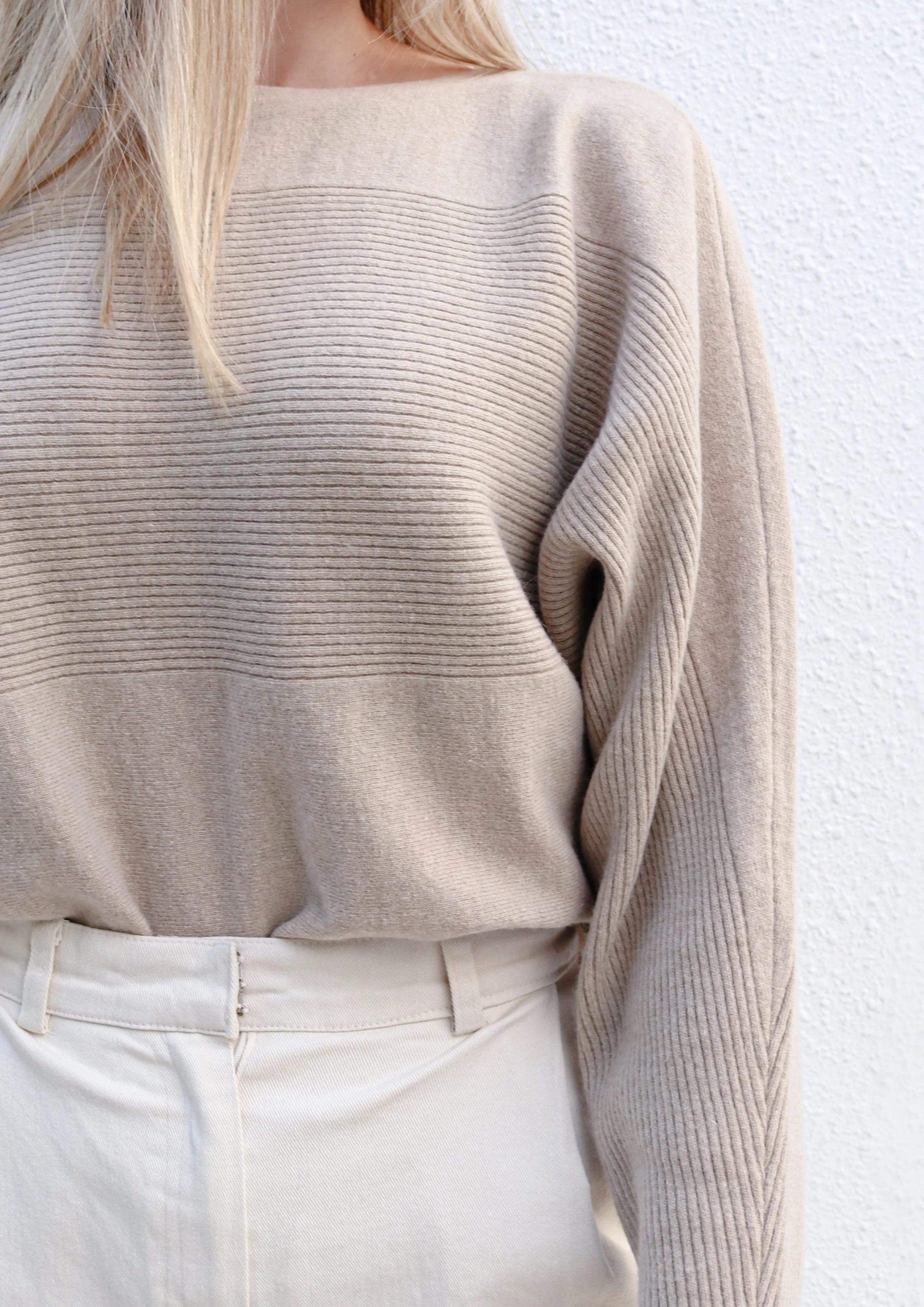 Oat Cashmere Wide Neck Knit