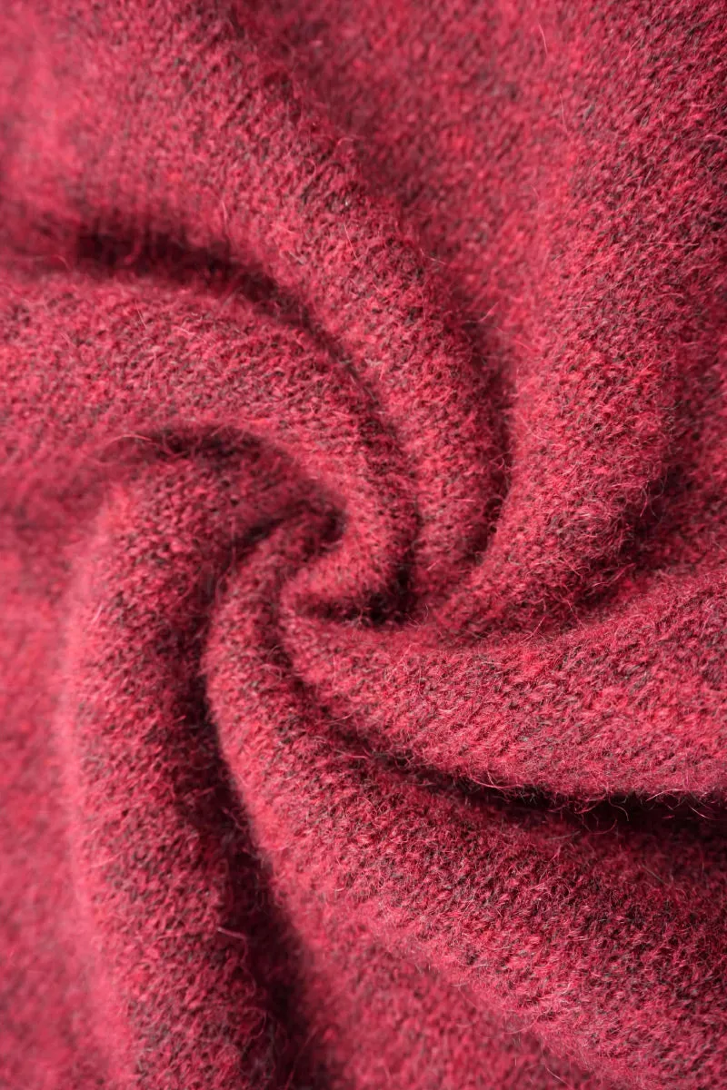 Oversized Wool-Mohair Blend V-Neck Pullover Sweater in Burgundy