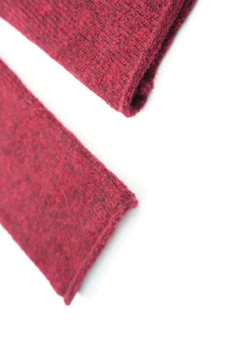 Oversized Wool-Mohair Blend V-Neck Pullover Sweater in Burgundy