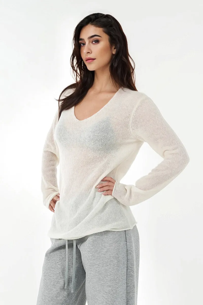 Oversized Wool-Mohair Blend V-Neck Pullover Sweater in Burgundy