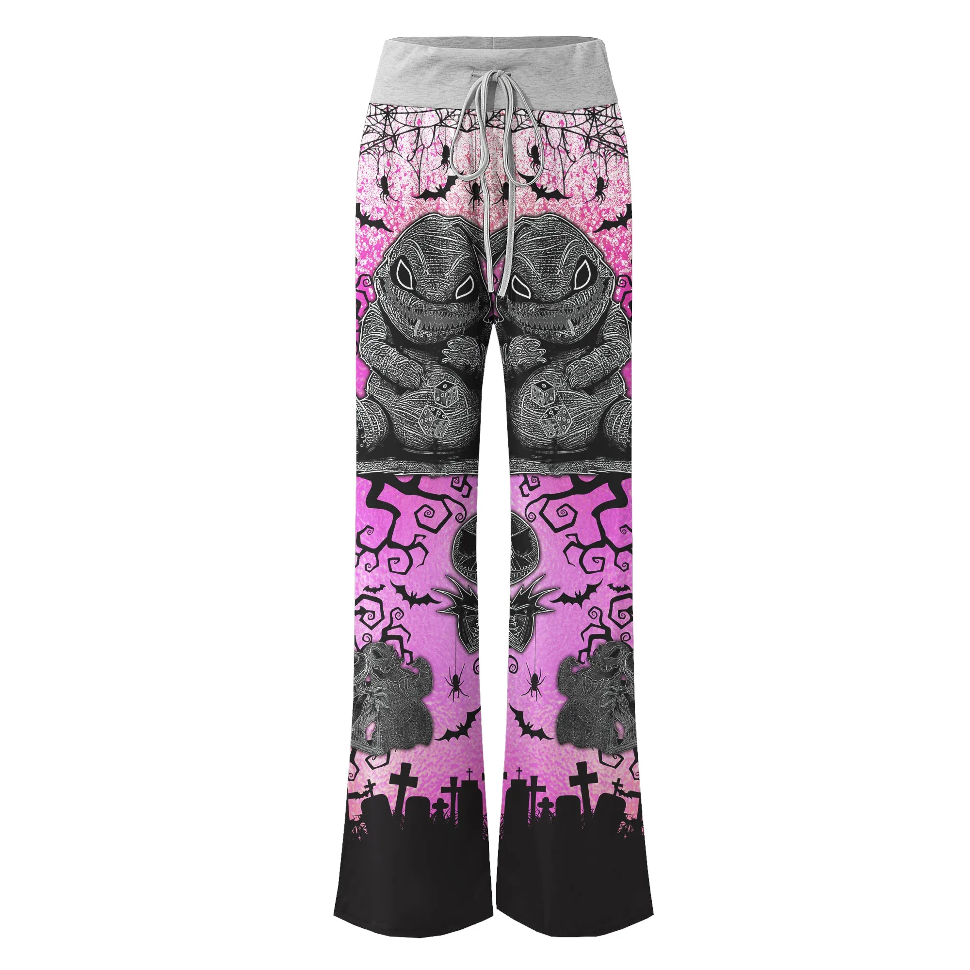Pink Nightmare Bat Theme Women's High-waisted Wide Leg Pants