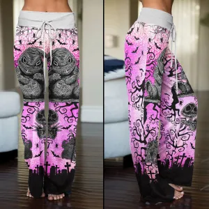 Pink Nightmare Bat Theme Women's High-waisted Wide Leg Pants