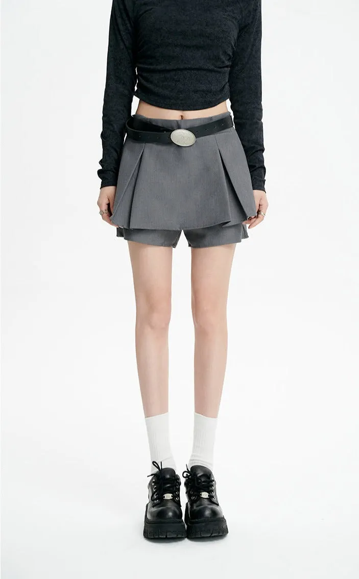 Pleated Mini Skirt with Oversized Belt Detail
