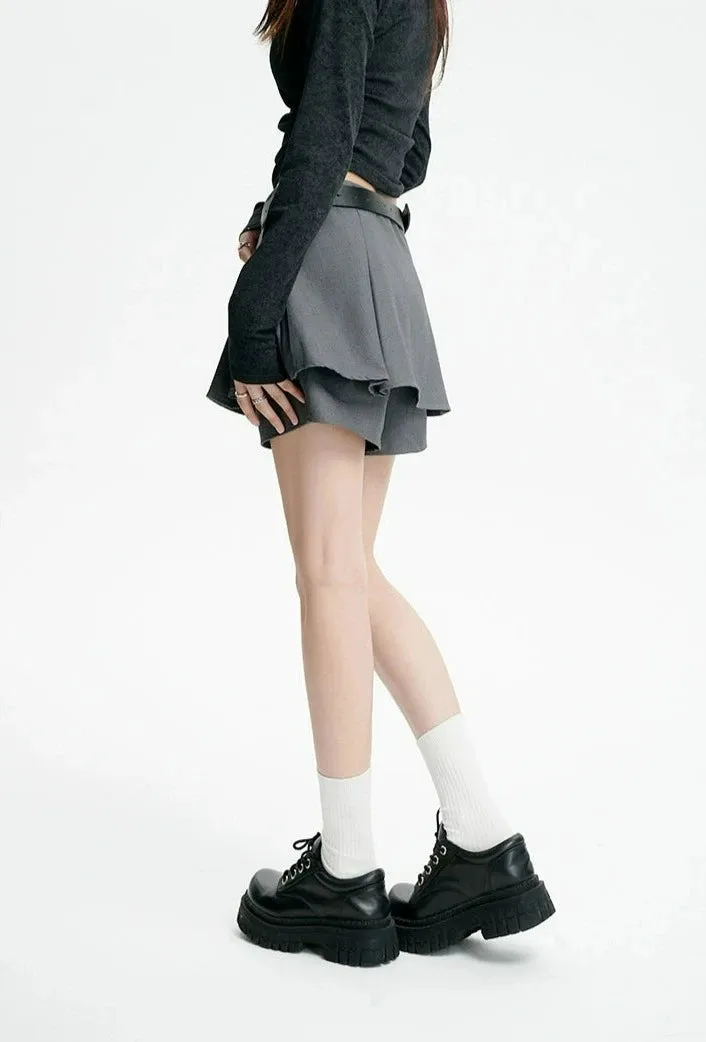 Pleated Mini Skirt with Oversized Belt Detail