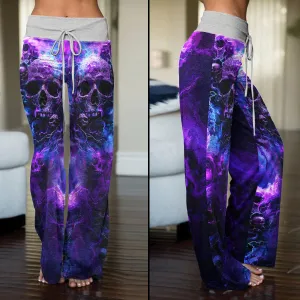 Purple Skull Fantasy Artwork Women's High-waisted Wide Leg Pants