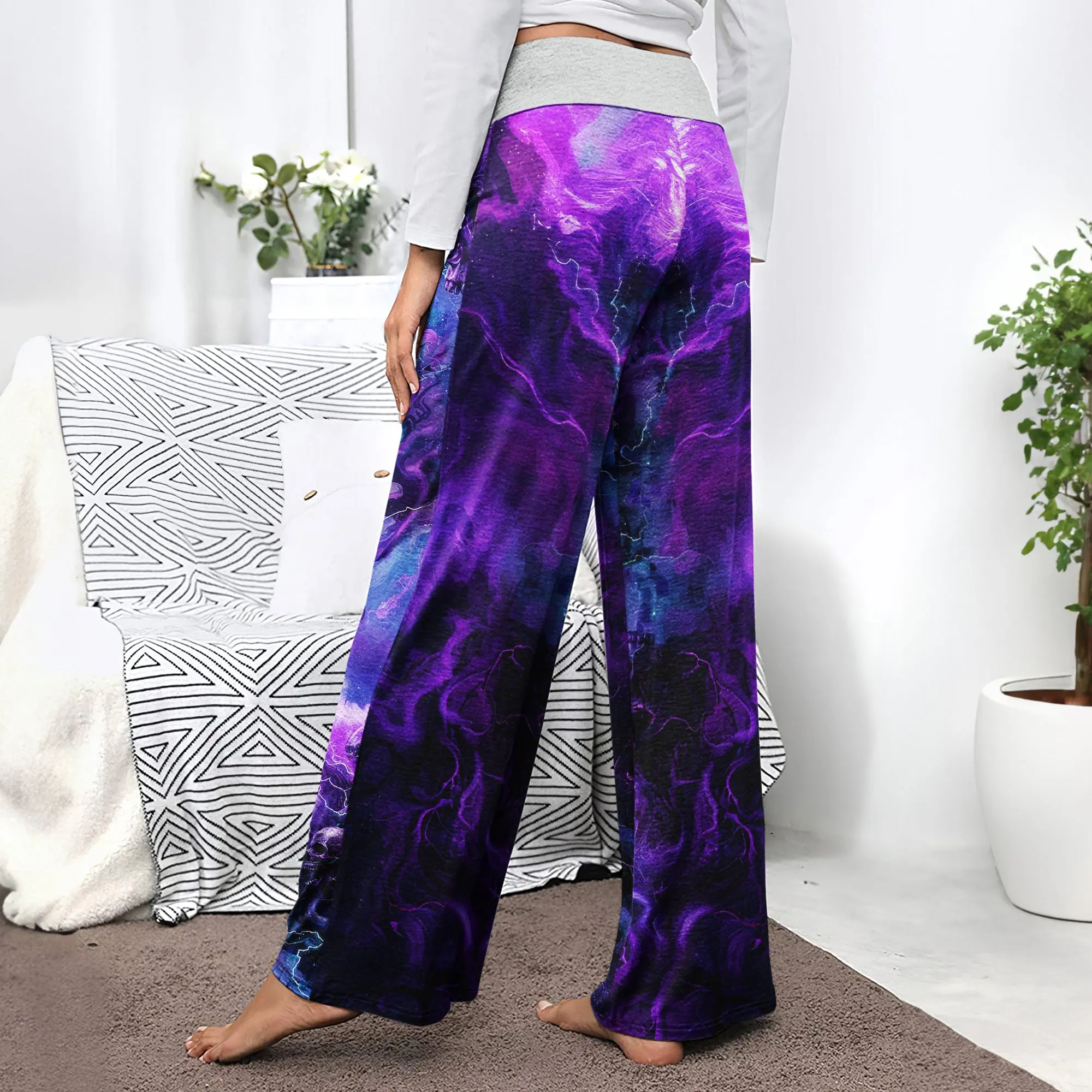Purple Skull Fantasy Artwork Women's High-waisted Wide Leg Pants