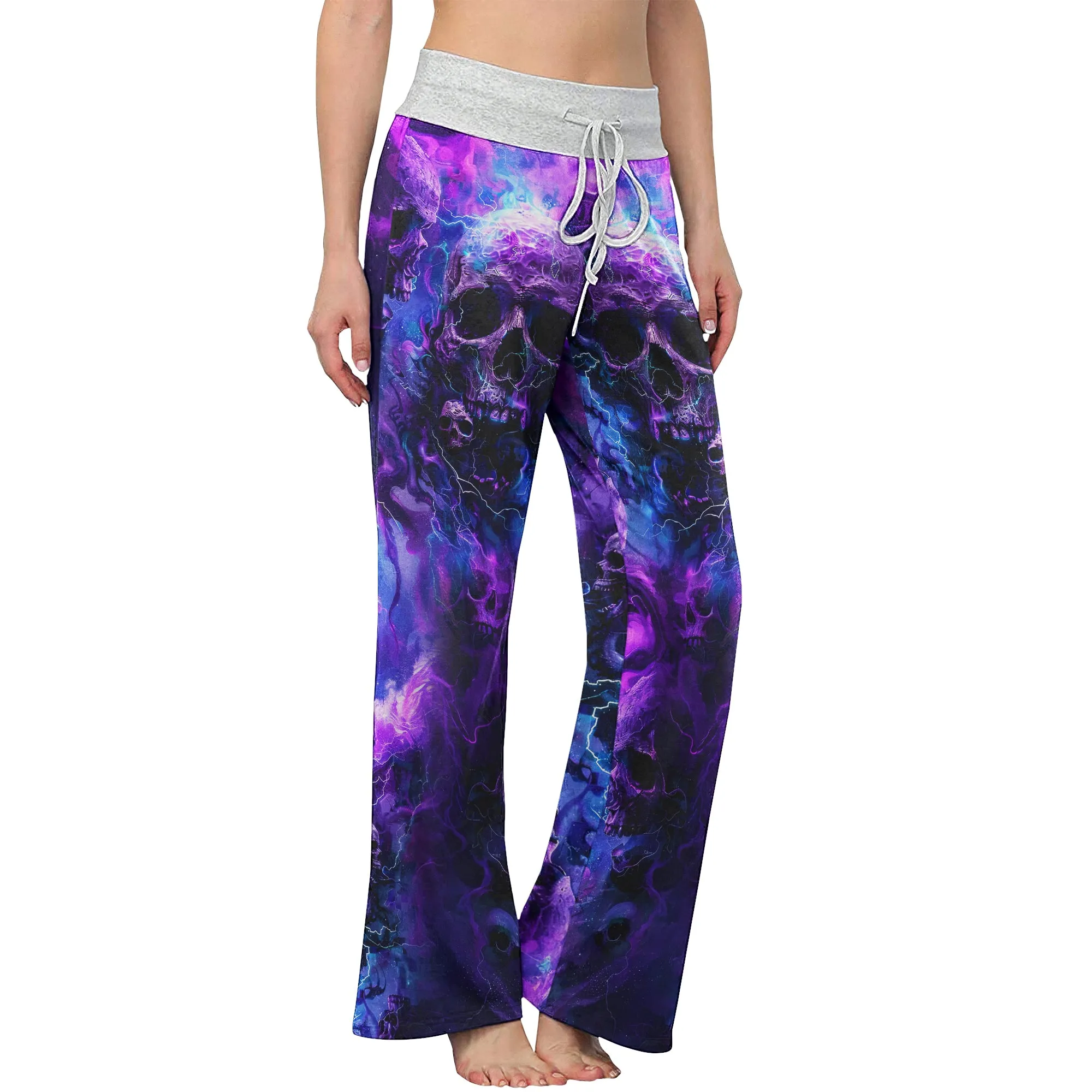 Purple Skull Fantasy Artwork Women's High-waisted Wide Leg Pants