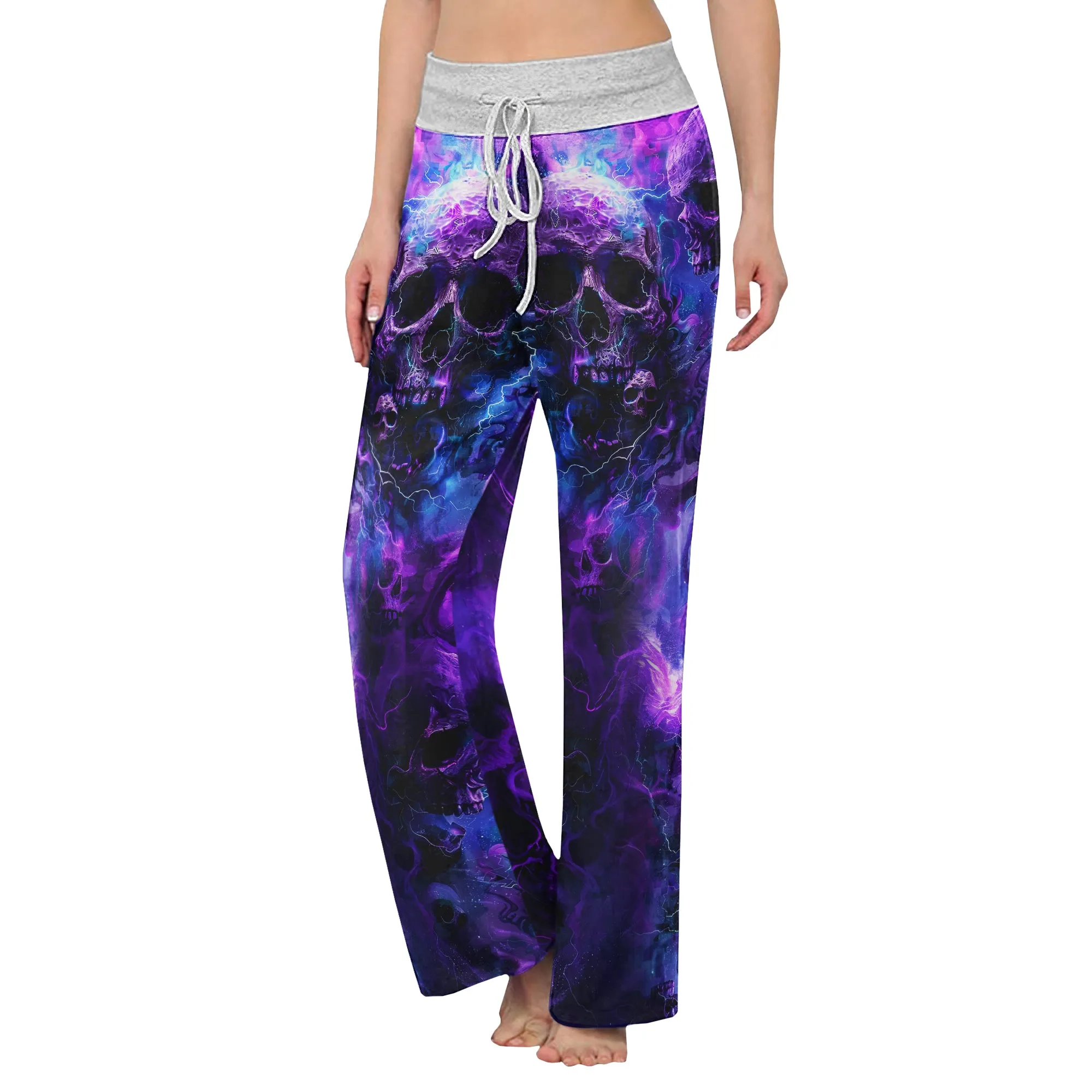 Purple Skull Fantasy Artwork Women's High-waisted Wide Leg Pants