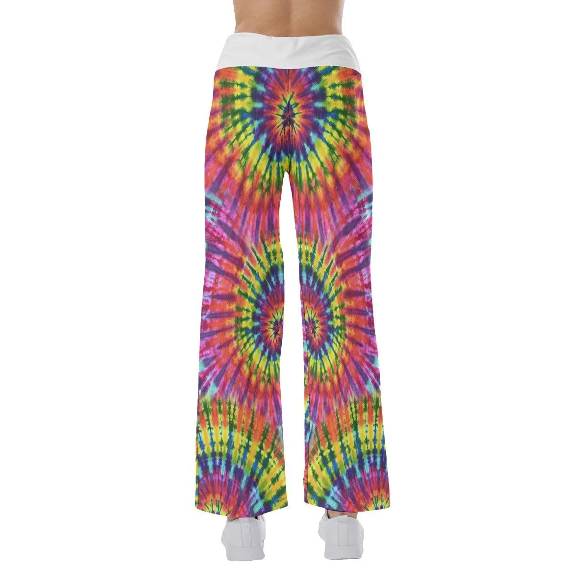 Rainbow TieDye Skull Mom High-waisted Wide Leg Pants