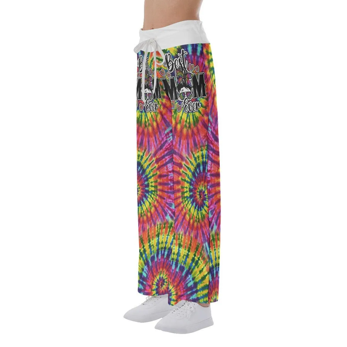 Rainbow TieDye Skull Mom High-waisted Wide Leg Pants