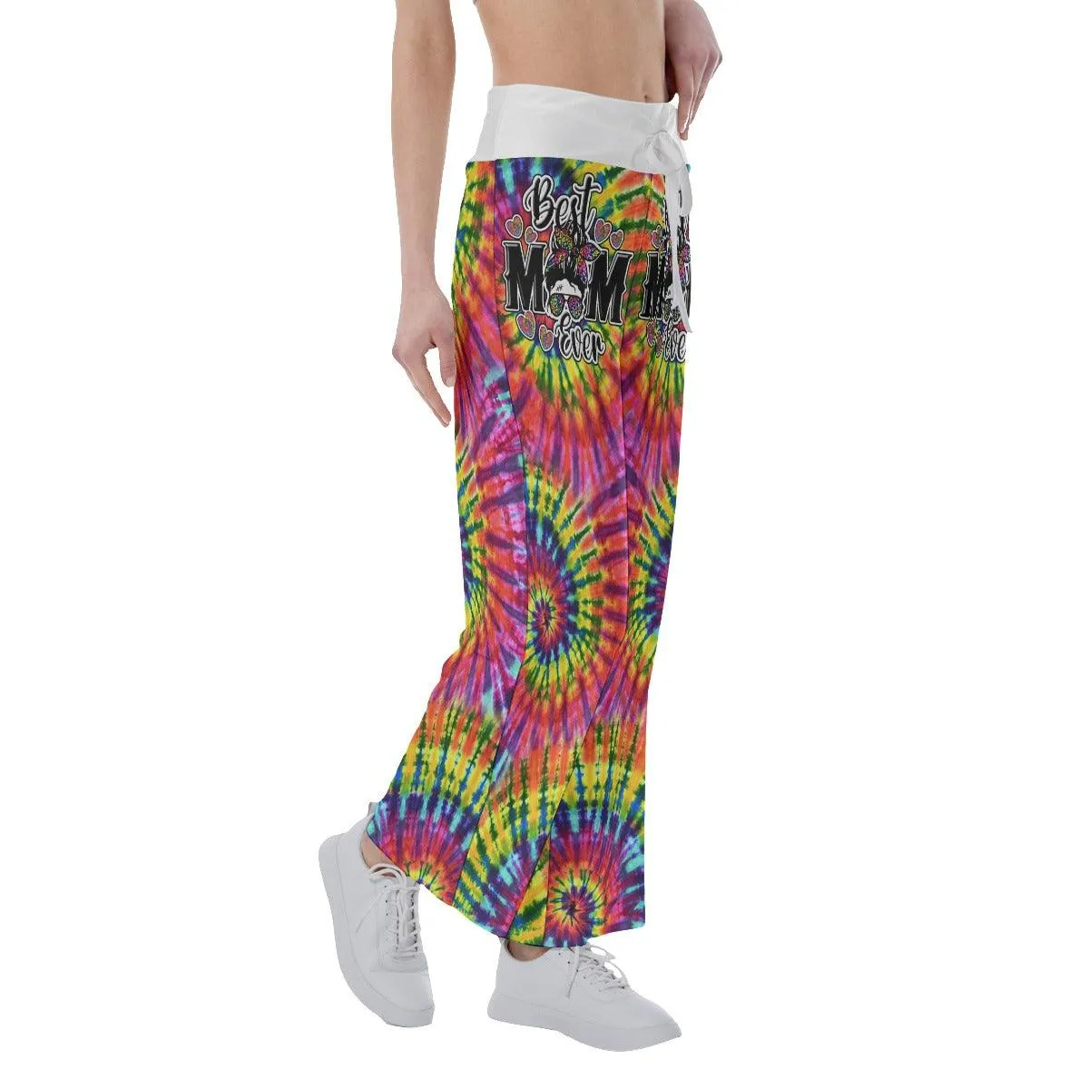Rainbow TieDye Skull Mom High-waisted Wide Leg Pants