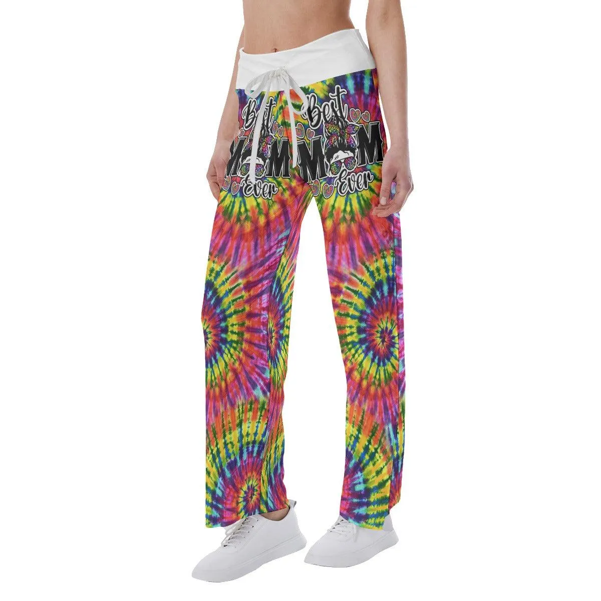 Rainbow TieDye Skull Mom High-waisted Wide Leg Pants