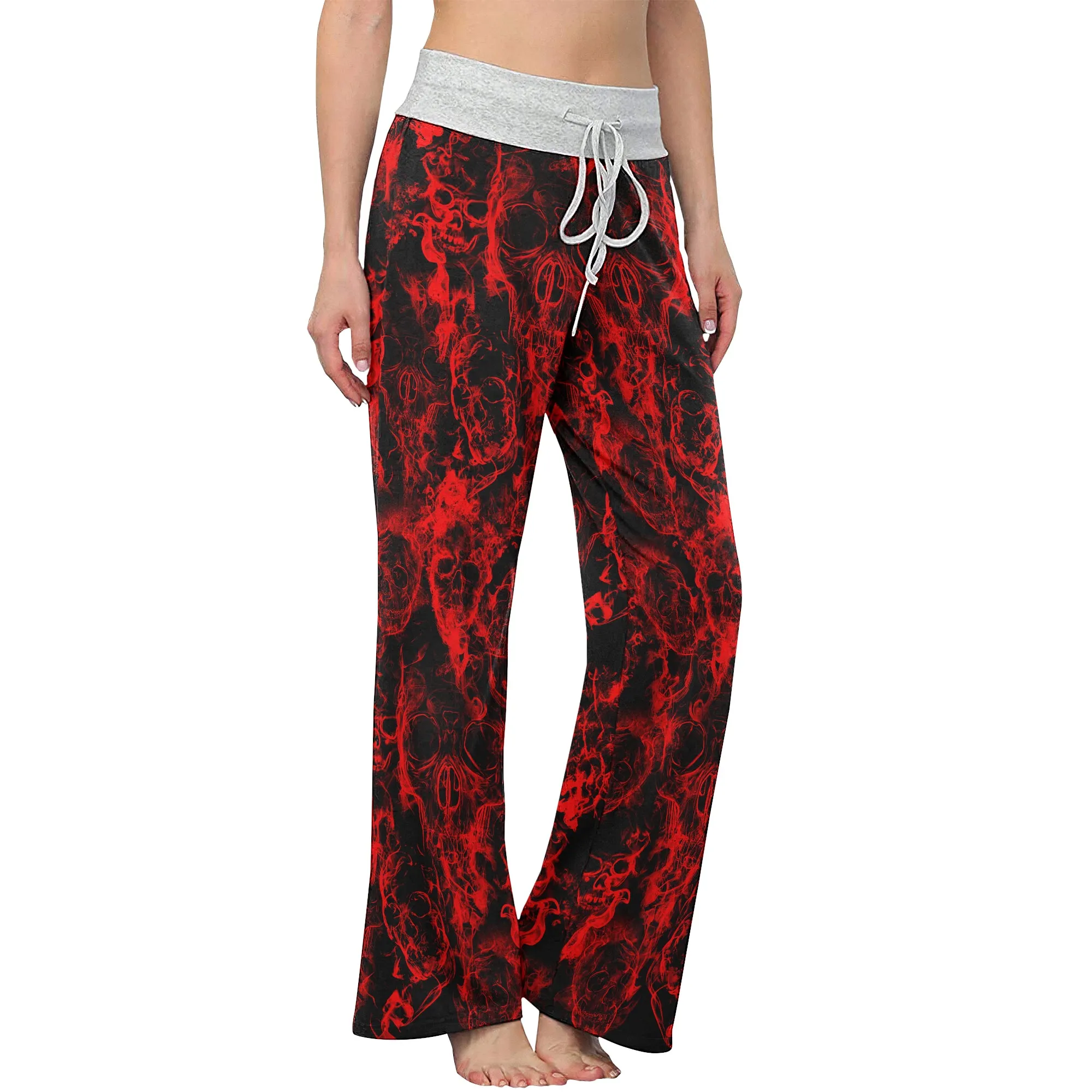 Red Skull Smoke Women's High-waisted Wide Leg Pants