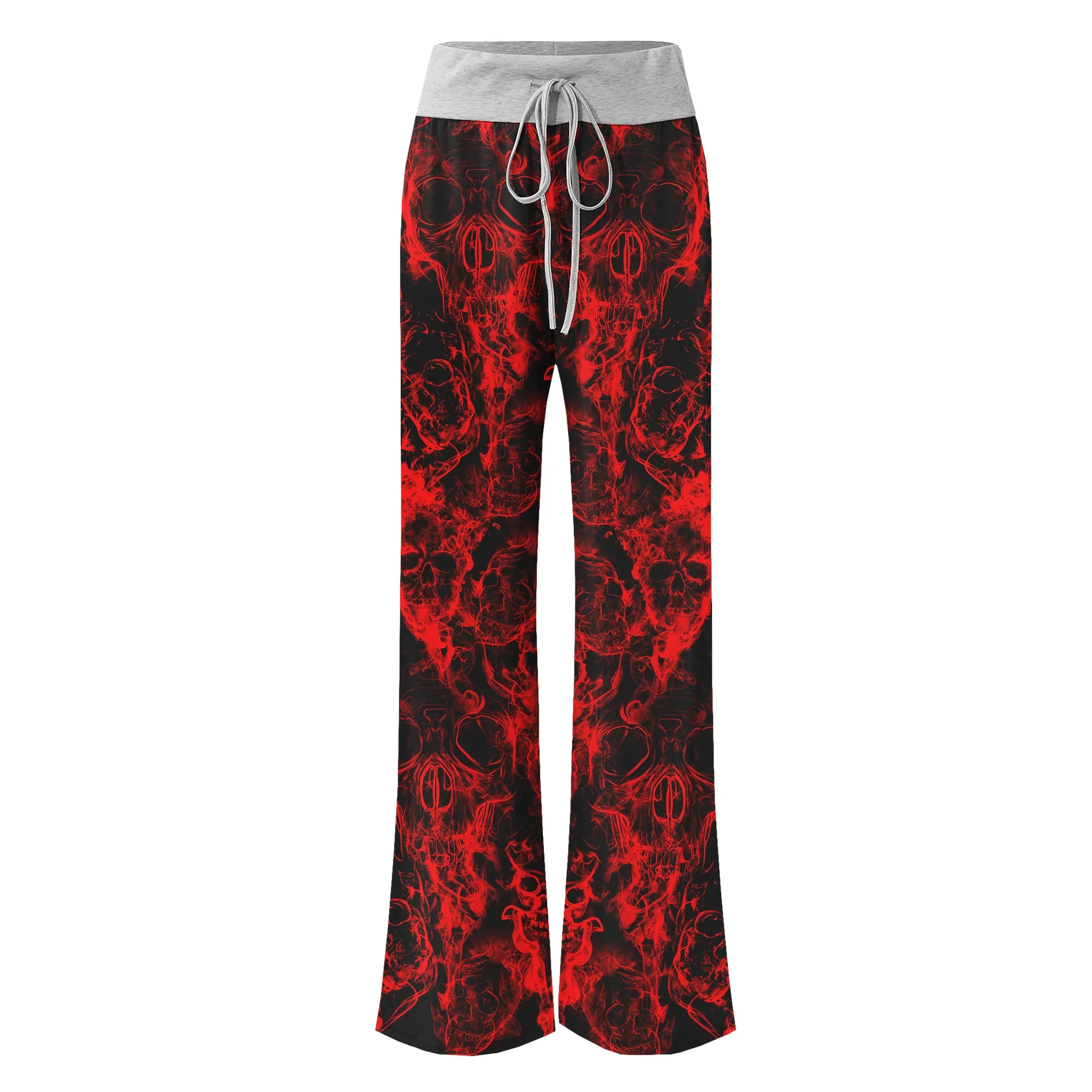 Red Skull Smoke Women's High-waisted Wide Leg Pants
